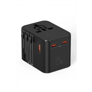 25w Evrensel Seyahat Adaptörü, Eu/us/uk/au Priz Dönüştürücü, 1x Usb, 2x Type-c Hızlı Şarj