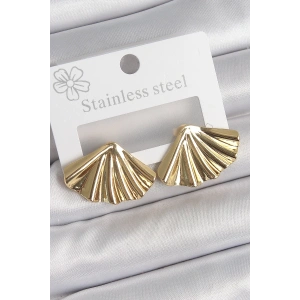 316 Çelik Gold Renk İşlemeli Deniz Kabuğu Plaka Model Kadın Küpe