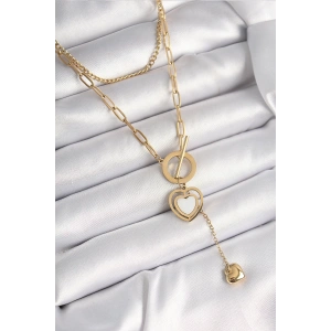 316L Çelik Gold Renk 2Li Zincir Model Sallantı Detay Kadın Kolye