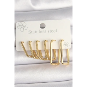 316L Çelik Gold Renk Dikdörtgen Model Kadın Küpe Seti