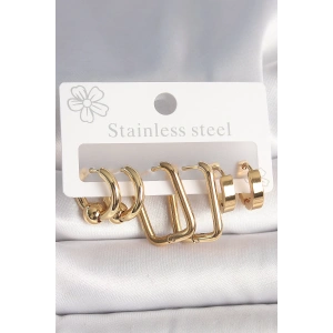 316L Çelik Gold Renk Halka Kare Model Kadın Küpe Seti