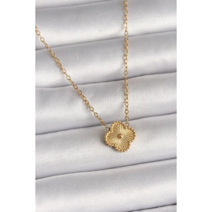 316L Çelik Gold Renk İşleme Detaylı Yonca Model Kadın Kolye