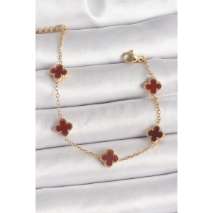 316L Çelik Gold Renk Baby Boy Kahverengi Yonca Model Kadın Bileklik