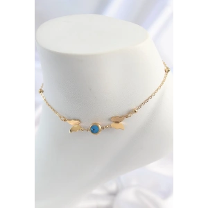 316L Çelik Gold Renk Kelebek Nazar Boncuk Figür Kadın Halhal