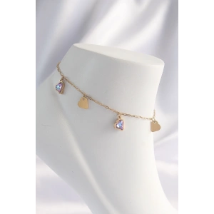 316L Çelik Gold Renk Minimal Renkli Zirkon Taşlı Kalp Halhal