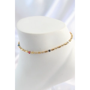 316L Çelik Gold Renk Renkli Boncuk Detay Kadın Halhal