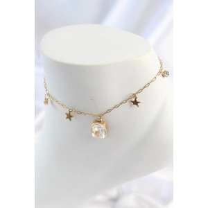 316L Çelik Gold Renk Sallantı Kare Zirkon Taş Figür Yıldız Detay Kadın Halhal