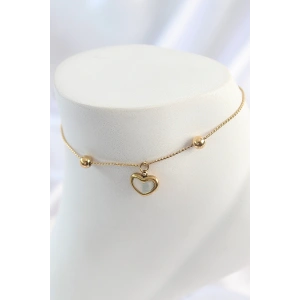 316L Çelik Gold Renk Sallantı Mineli Kalp Figür Topçuk Detay Kadın Halhal