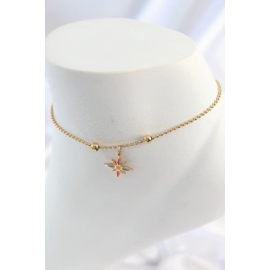 316L Çelik Gold Renk Topçuk Detay Renkli Çiçek Model Kadın Halhal