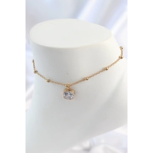 316L Çelik Gold Renk Topçuk Zincir Model Sallantı Kare Zirkon Taş Model Kadın Halhal