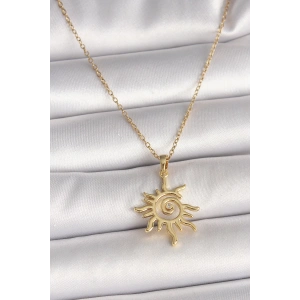 316L Çelik Gold Renk Zincir Zirkon Taş Detaylı Güneş Model Kadın Kolye
