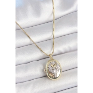 316L Çelik Gold Renk Zincir Zirkon Taşlı Anka Kuşu İşlemeli Açılır Model Kadın Kolye