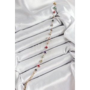 316L Çelik Gold Renk Zincirli Mix Renk Kristal Taşlı Kadın Bileklik