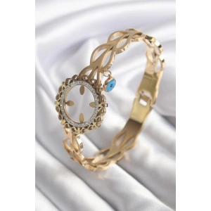 316L Çelik Gold Renk Zirkon Taş Sonsuzluk Detay Çeyrek Altın Takılabilir Kadın Kelepçe