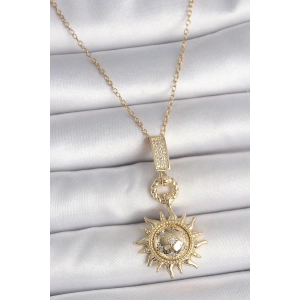 316L Çelik Gold Renk Zirkon Taşlı Sallantı Güneş Model Kadın Kolye