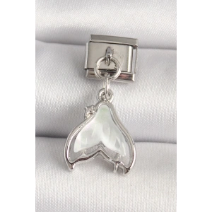 316L Çelik Gümüş Renk Beyaz Balık Kuyruğu Model Nomination Charm