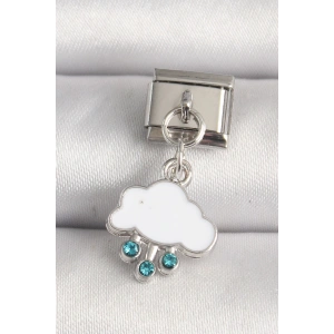 316L Çelik Gümüş Renk Beyaz Bulut Model Zirkon Taşlı Damla Detay Nomination Charm