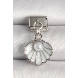 316L Çelik Gümüş Renk Beyaz Deniz Kabuğu Model İnci Detay Nomination Charm