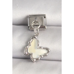 316L Çelik Gümüş Renk Beyaz Kelebek Model Nomination Charm