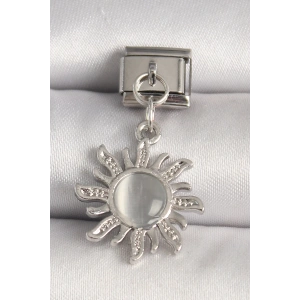316L Çelik Gümüş Renk Beyaz Mineli Güneş Model Nomination Charm