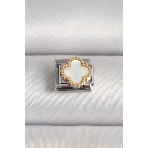 316L Çelik Gümüş Renk Beyaz Yonca İşlemeli Nomination Charm