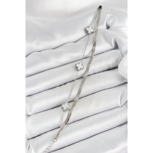 316L Çelik Gümüş Renk Beyaz Yoncalı 2li Kadın Bileklik