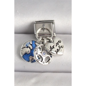 316L Çelik Gümüş Renk Dünya Kalp Model Nomination Charm