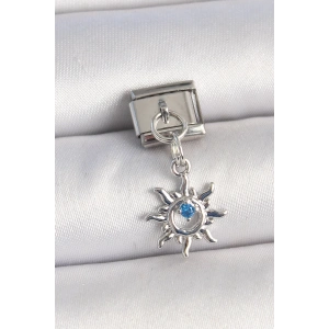 316L Çelik Gümüş Renk Güneş Model Mavi Taş Detay Nomination Charm