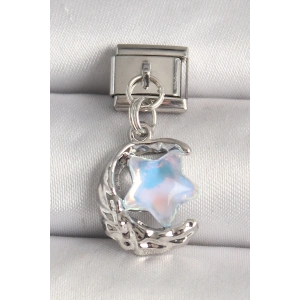 316L Çelik Gümüş Renk Hilal Mavi Mineli Yıldız Model Nomination Charm