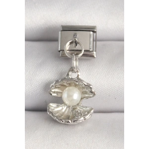 316L Çelik Gümüş Renk İncili Midye Model Nomination Charm