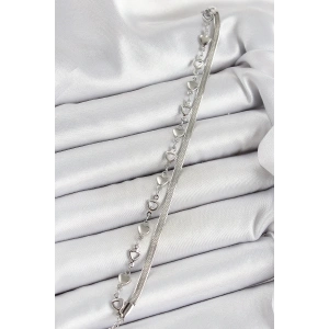 316L Çelik Gümüş Renk Kalpli Zincir ve İtalyan Zincirli 2li Kadın Bileklik