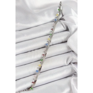 316L Çelik Gümüş Renk Karışık Renkli Kristal Taşlı Kadın Bileklik