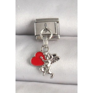 316L Çelik Gümüş Renk Kırmızı Kalp Eros Model Nomination Charm