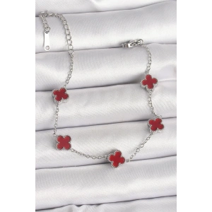 316L Çelik Gümüş Renk Baby Boy Kırmızı Yonca Model Kadın Bileklik