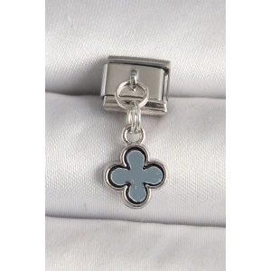 316L Çelik Gümüş Renk Lacivert Mineli Yonca Model Nomination Charm