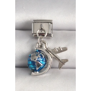 316L Çelik Gümüş Renk Mavi Dünya Uçak Model Nomination Charm