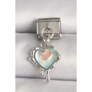 316L Çelik Gümüş Renk Mavi Hologram Mineli Eriyen Kalp Model Nomination Charm