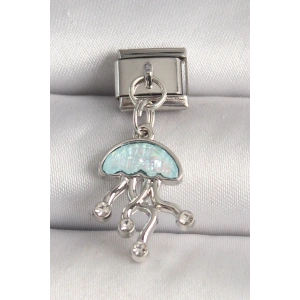 316L Çelik Gümüş Renk Mavi Mineli Deniz Anası Model Zirkon Taş Detaylı Nomination Charm