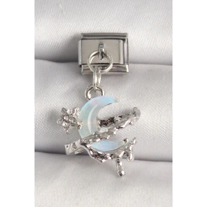 316L Çelik Gümüş Renk Mavi Mineli Hilal Model Nomination Charm