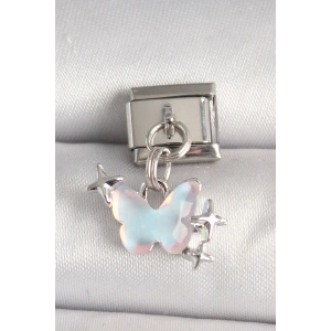 316L Çelik Gümüş Renk Mavi Mineli Kelebek Model Yıldız Detay Nomination Charm