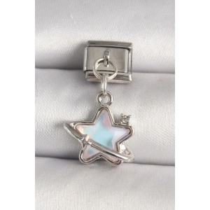 316L Çelik Gümüş Renk Mavi Mineli Yıldız Model Zirkon Taş Detay Nomination Charm