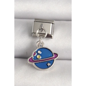 316L Çelik Gümüş Renk Mavi Satürn Model Nomination Charm