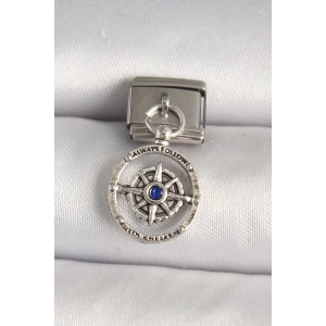 316L Çelik Gümüş Renk Mavi Taş Detaylı Pusula Model Nomination Charm