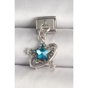 316L Çelik Gümüş Renk Mavi Zirkon Taşlı Yıldız Model Nomination Charm