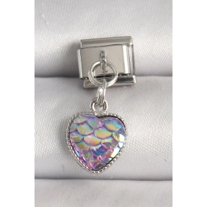 316L Çelik Gümüş Renk Mor Pullu Kalp Model Nomination Charm