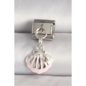 316L Çelik Gümüş Renk Pembe Deniz Kabuğu Model Zirkon Taş Detay Nomination Charm