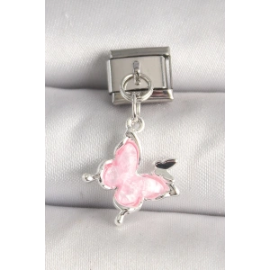 316L Çelik Gümüş Renk Pembe Kelebek Model Kelebek Detay Nomination Charm