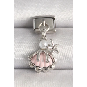 316L Çelik Gümüş Renk Pembe Midye Model Deniz Yıldızı Detay Nomination Charm