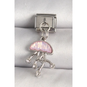 316L Çelik Gümüş Renk Pembe Mineli Deniz Anası Model Zirkon Taş Detaylı Nomination Charm