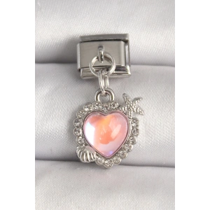 316L Çelik Gümüş Renk Pembe Mineli Kalp Model Deniz Yıldız Detay Nomination Charm